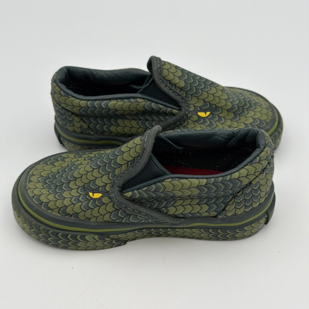 Vans Shoes Toddler 4.5 Green Reptile Snake Off The Wall Slip On Child Scales Eye - Picture 6 of 8